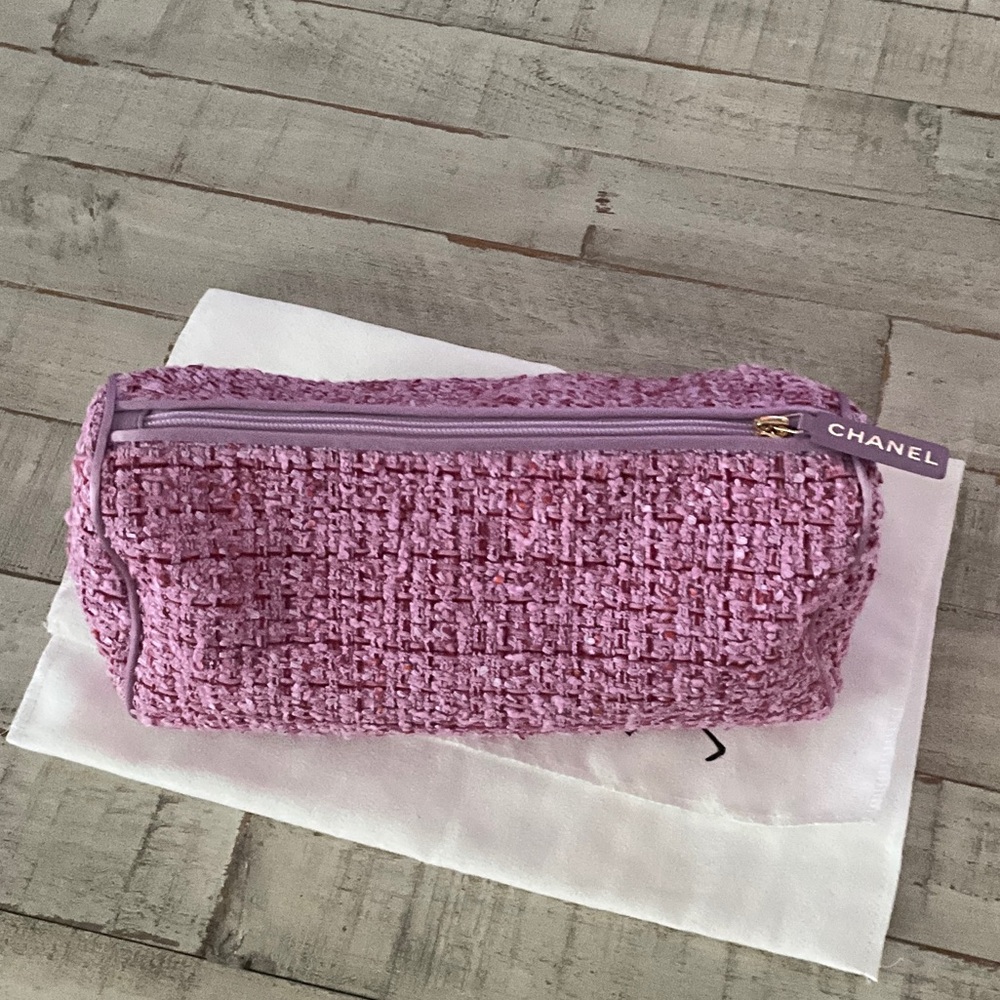 CHANEL Pink Tweed Cosmetic Pouch